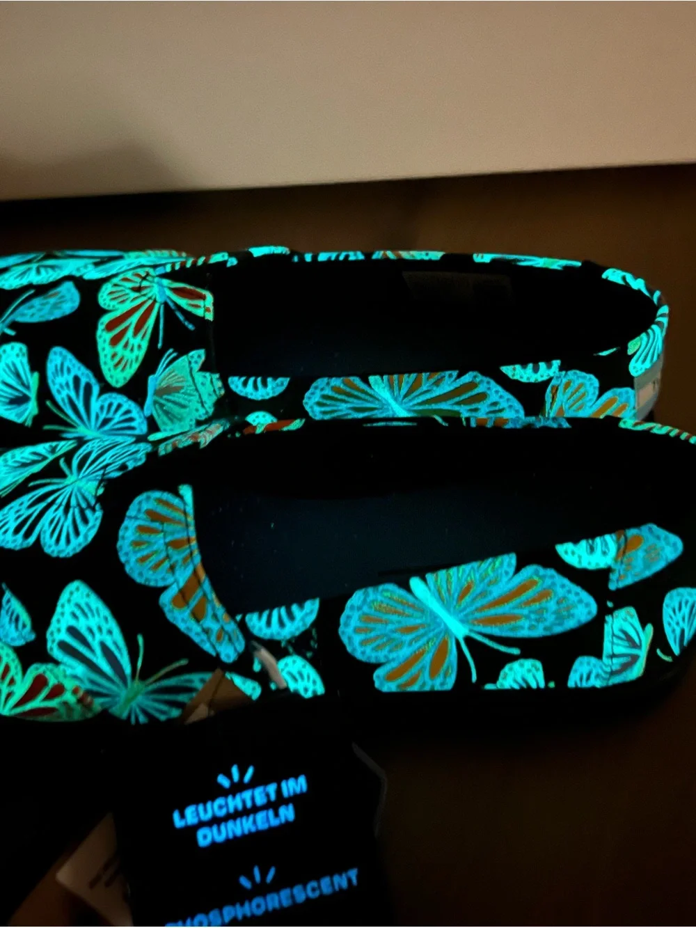 TOMS Alpargata Cupsole Glow in the Dark Black Butterfly Ortholite Flats sz 6